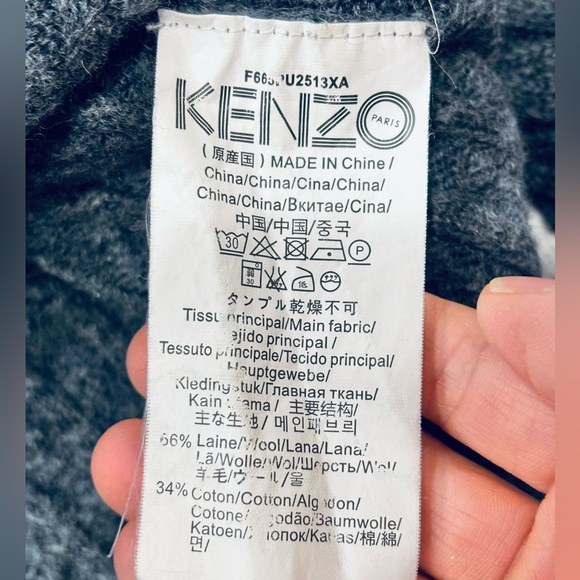 Kenzo Paris Embroidered Logo Tiger Gray Wool Cable Knit Sweater - Picture 6 of 8